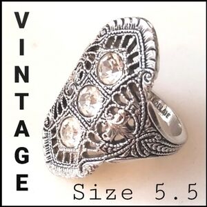 18k Silver Art Deco Cocktail Ring Size 5.5